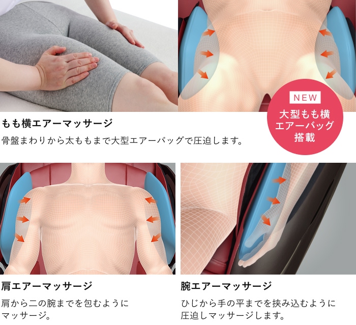 疲れた部位を包み込むようにケア「エアーマッサージ」