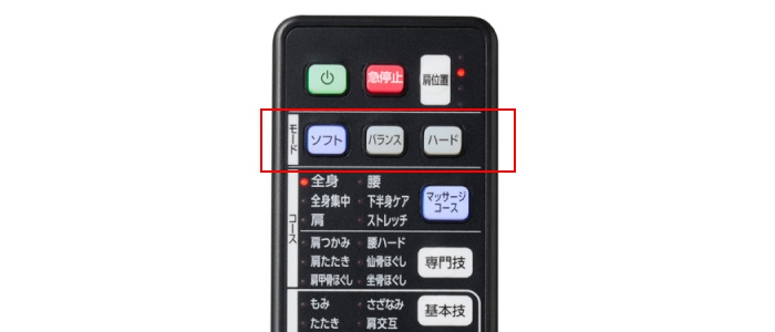 各部位のマッサージの強さ調節を素早く「ワンタッチ強弱モード」