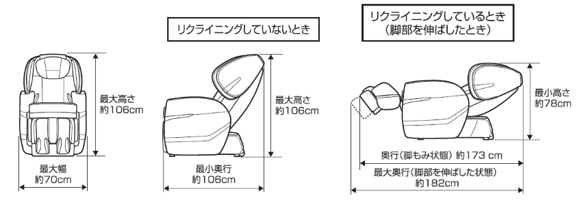 マッサージチェアAS-R630　寸法