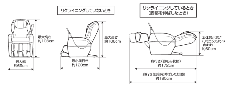 マッサージチェア　MTR-H520　寸法