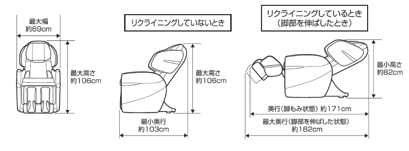 マッサージチェア　SKS-T130　寸法