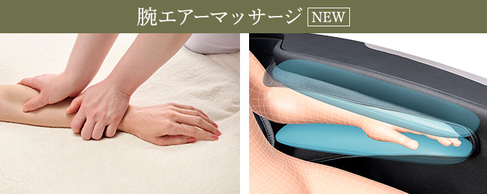 腕部を丸ごと包み込み、指先までほぐす「腕部エアーマッサージ」