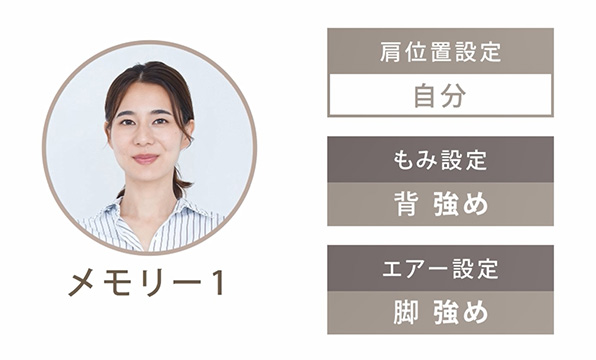 お好みのマッサージを登録可能「メモリー機能」